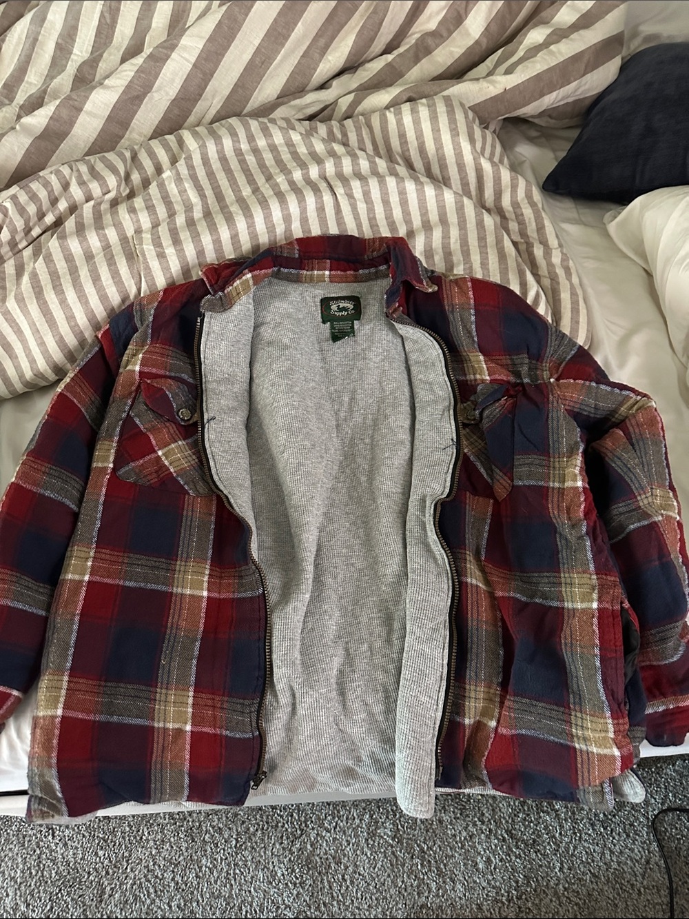 Plaid Lightweight Shirt Jacket in Red & Navy